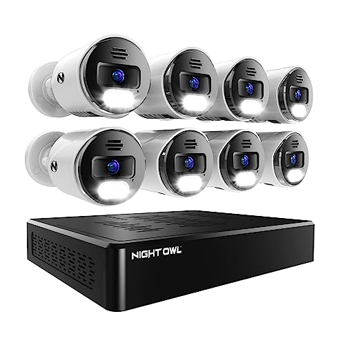 Night Owl 8 Channel Bluetooth Video Home Security Camera System with (8) Wired IP 4K HD Indoor/Outdoor Spotlight Cameras with Audio and 2TB Hard Drive (Expandable up to 12 Cameras)