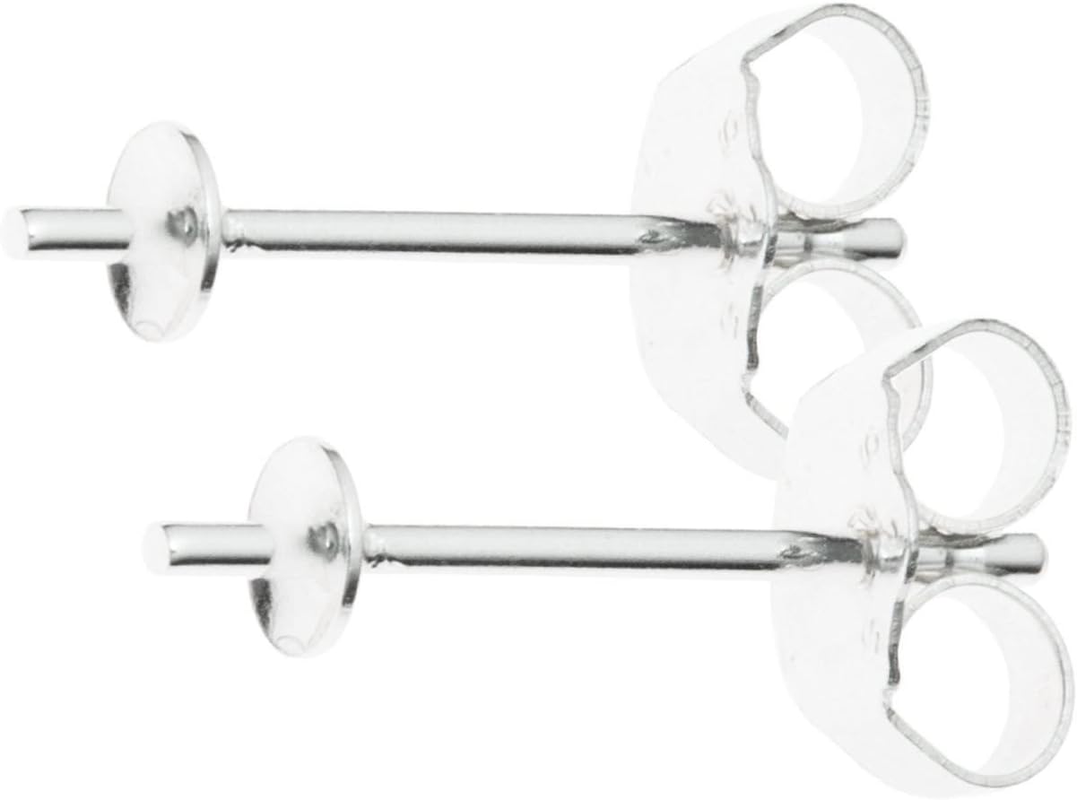 5 Pairs Adabele Authentic 925 Sterling Silver Earring Posts 0.9mm Pin Stud Earrings 3mm (0.12 Inch) Small Setting Pearl Cup with Earnut Back Safety Clutches SS320-3