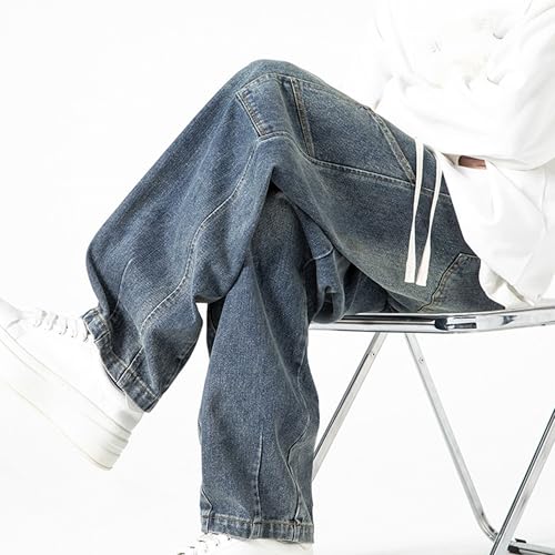 DGHM-JLMY Men's Straight Leg Baggy Jeans Loose Fit Elastic Waist Distressed Denim Pants Fashion Drawstring Trousers3