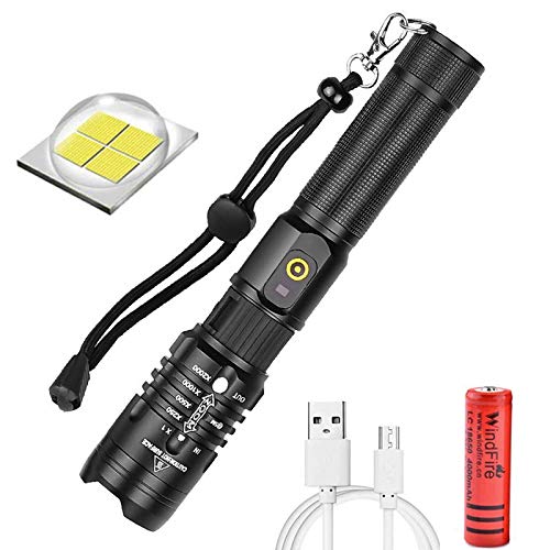 LUXJUMPERTorch LED Super Bright Flashlight Rechargeable XHP50 Handheld Torches Powerful 50000 Lumens Zoomable 5 Modes Waterproof Flashlights Small Torch for Camping Hiking Emergency