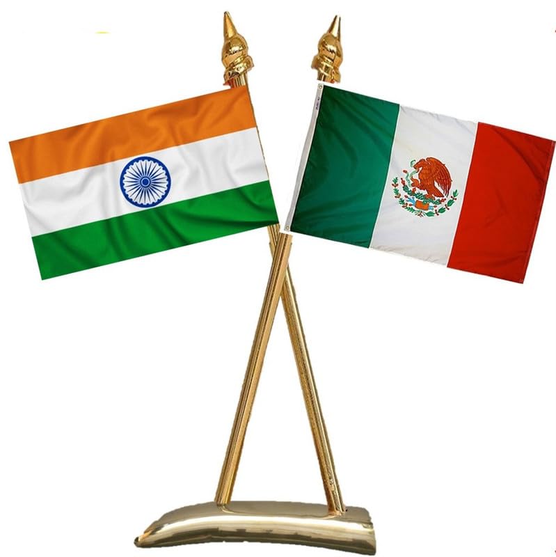 MEXICO & INDIA Miniature Flags - Shining & Bright Cotton Cloth with Criss-Cross Classy Brass Base Table Stand-image-47
