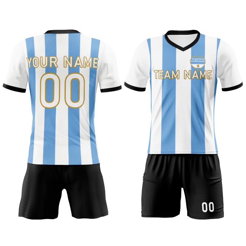 Davcielaora Equipos de fútbol de Argentina para hombres y niños, camiseta de fútbol de Argentina, chándal de fútbol, personalizable, para añadir el nombre del equipo, insignia, uniforme, Blanco y