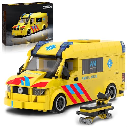 Mavo brix Set d’Ambulance pour Adultes & Ados 14+, 618 PCS Modèle Avancé de Véhicule Européen d’Urgence, Toit Amovible & Portes Fonctionnelles, Camion de Secours de Collection, Compatible avec Lego
