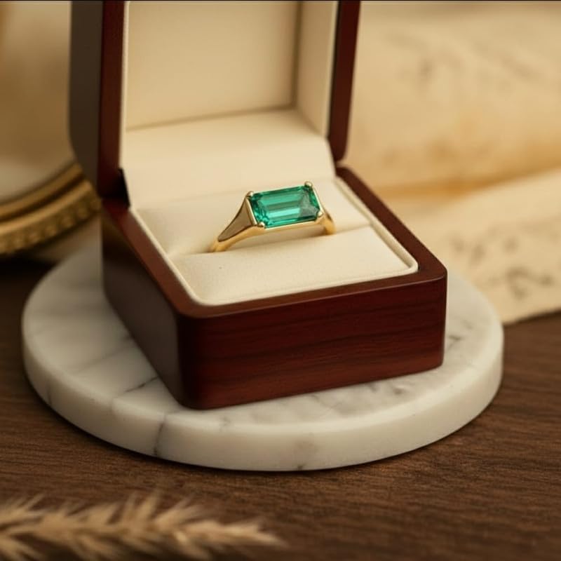 Emerald Cut Green Gemstone Ring in 14K Gold Plated Silver Horizontal East West SettingGarden Minimalist Jewelry for Her Handmade Jewelry GMR103