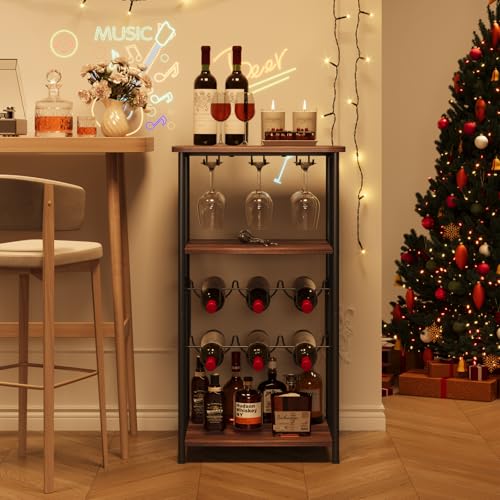 Dripex Weinregal, 5 Etagen Freistehendes Weinregal mit Glashalter und Tischplatte, Flaschenregal für 6 Flaschen… – Ansicht 7