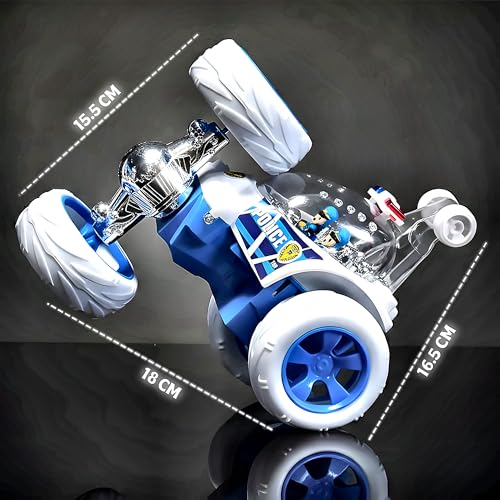 Image of SMART BOY Remote Control Police Car Toy with Mist Fog Effect, 360 Rotation 4WD Stunt RC Car, Anti Skid Rubber Tires, Rechargeable Smoke Racing Car with LED Lights for Kids Boys Girls Age 4+ 8844 PO