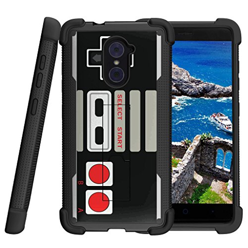 MINITURTLE Compatible with ZTE Imperial Max, ZTE Grand X Max 2, Max Duo Case [Shockwave Armor] Heavy Duty Hybrid Kickstand Case - Retro Controller