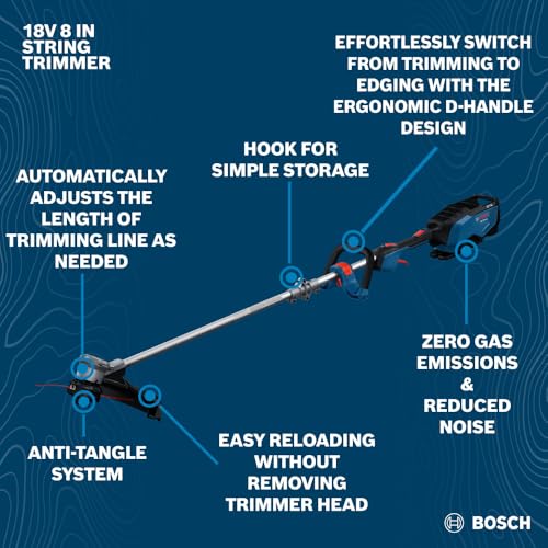 BOSCH GRT18V-40N18X 18V String Trimmer Kit with 8.0Ah High Power Battery, Charger, Brushless Motor, and Anti-Tangle System