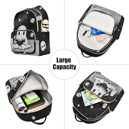 Image of Cute Ghost Quilted Backpack Purse for Women Fashion Small Backpack M | Shoulder Bag Travel Casual Daypack