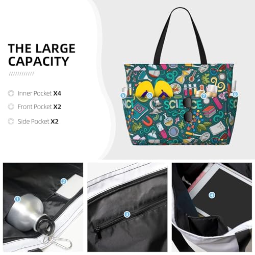 Cartoon Science Theme Print Beach Tote Large Capacity Beach Travel Bag Waterproof Sandproof And Lightweight3