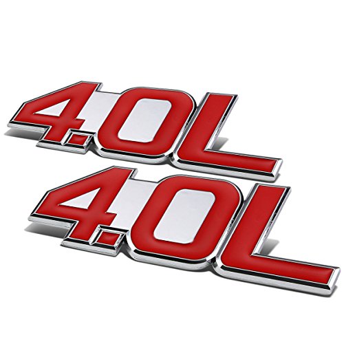 Image of Auto Dynasty 2 x Metal Emblem Decal Logo Trim Badge 4.0L (Red & Silver)