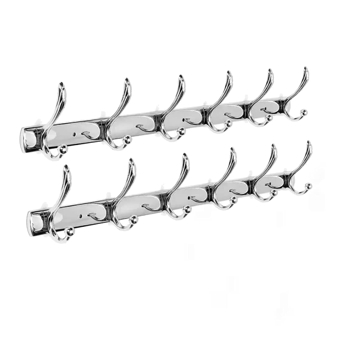 Quality Plus- Exclusive Extra Long 40 cm Antique Brass 6 Pin Metal Bathroom Cloth Hooks Hanger Door Wall Robe Hooks Rail for Hanging Keys,Clothes,Towel (2, Chrome) (B091241H88) Amazon Price History, Amazon Price Tracker