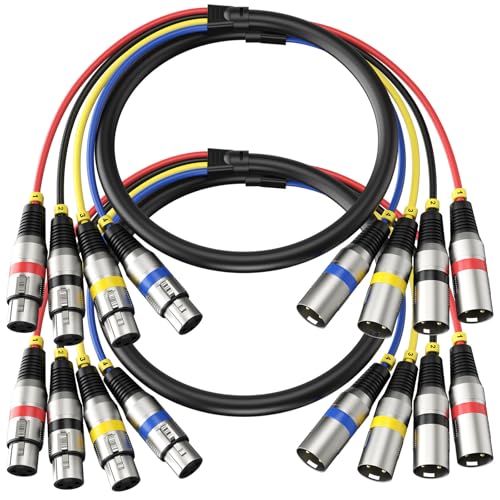 Heams 2 Pack Professional 4 Channel XLR Snake Cables 6FT, Noise Free and Long-Lasting Snake Cable, All Copper Conductors XLR Male to Female Recording Snake for Live and Studios, Color Cording