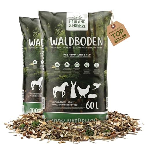 HEULAND Waldboden-Einstreu 2X 60L natürliches Einstreu mit Tannen & Fichtennadeln extrem saugstark & geruchsbindend für Kaninchen Meerschweinchen Hühner & Nager