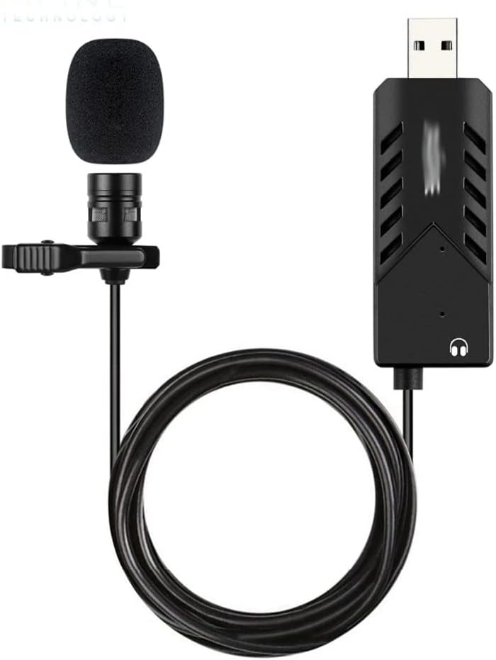 Lavalier Clip-on Cardioid Condenser Computer Mic Pluging and Play USB Microphone with Sound Card for PC