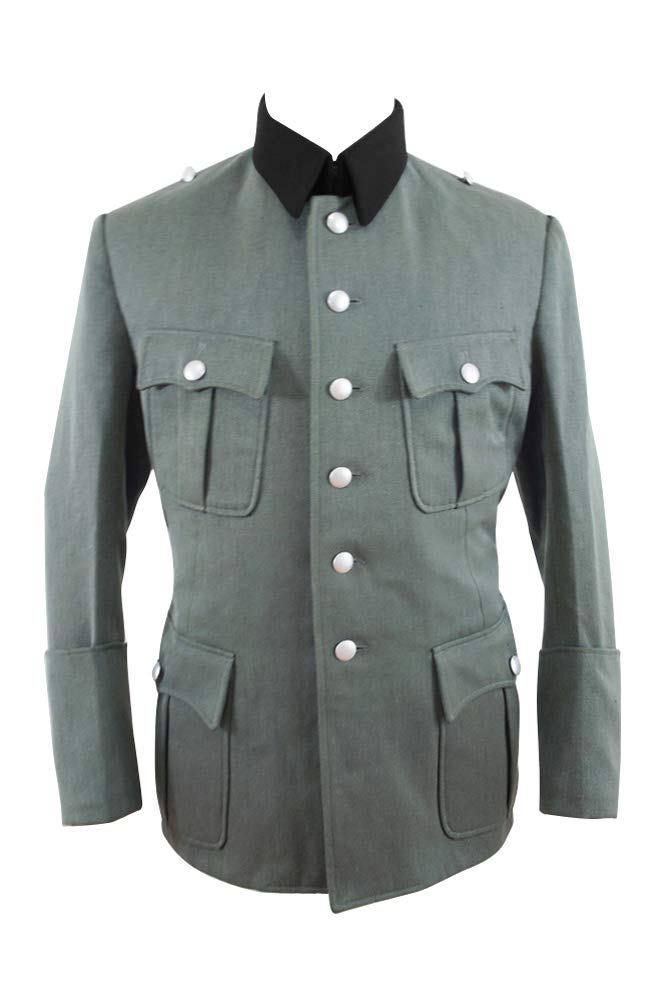 Militaryharbor Men's Field Grey Ww2 Wwii German Elite M36 Officer Gabardine Tunic Black Collar 6 Buttons-Xl
