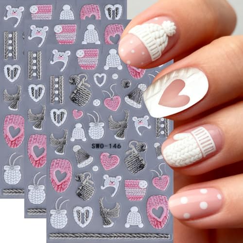 Knit Nail Art Stickers, Knit Nail Decals 3D...
