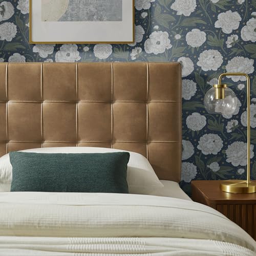 Image of Modway Lily Faux Leather Twin Size Headboard with Biscuit Tufting in Toast - Vegan Leather Upholstery with Padded Design and 5 Height-Adjustable Mounts
