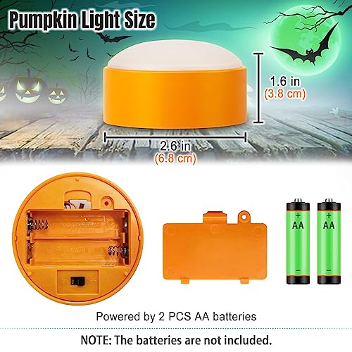Image of 2 Pack Flameless Halloween LED Pumpkin Lights with Remote and Timer | Flickering orange Jack-O-Lantern lights. Battery operated electric Halloween candles for indoor outdoor pumpkin decorations