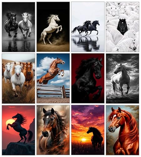 THE URBAN BRAND Horse Wall Art Prints – Set of 12 Running & Majestic Horse Posters | Western, Rustic & Modern Equestrian Decor for Bedroom, Living Room, Office & Farmhouse Walls | HD Unframed Prints
