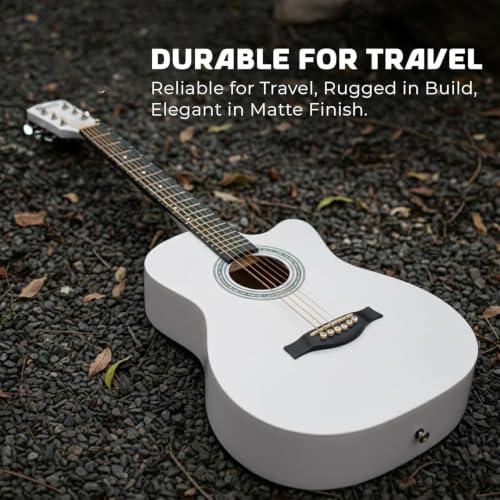 Image of Revel 38 Inch Acoustic Guitar Cutaway Wooden Guitar with High-Gloss Finish, Steel Strings, Smooth Tuning Pegs, Includes Carry Bag, Picks & Sting winder Guitar for Adults. (WHITE)