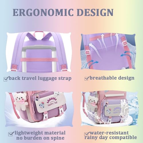 3pcs Girls Backpack, Kawaii School Backpack For Kids Children With Lunch Bag and Pencil Case (rabbit-blue)4