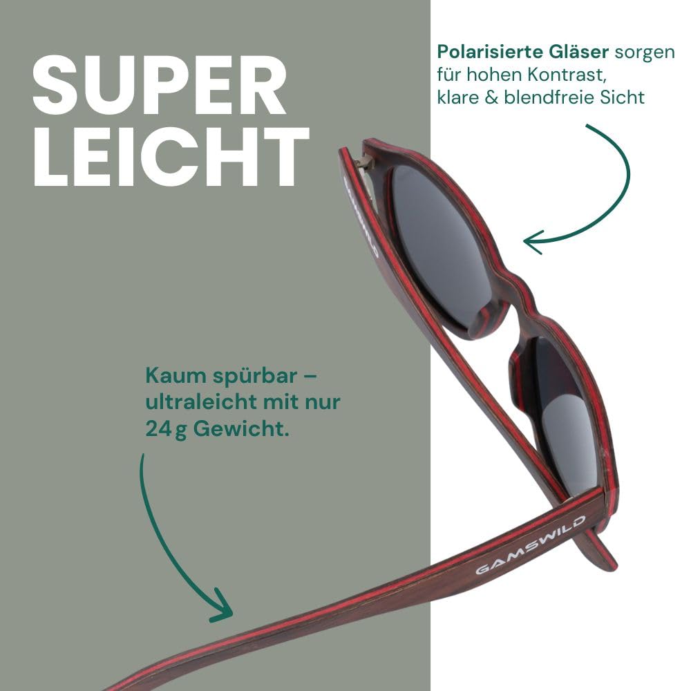 Gamswild Holzbrille WM0013 Sonnenbrille Panto Mode Brille Damen Herren | pink | braun | grau |