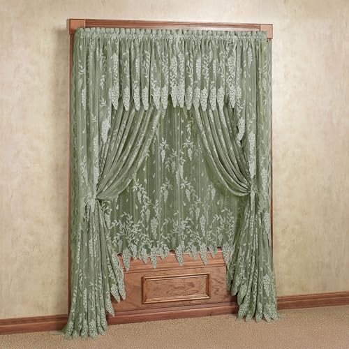 Luxury Sheer Polyester Wisteria Arbor Lace Window Treatment | 6 Piece Set: Two Insert Valances, 63L Swag Pair, 63L and 84L Panels | Classic Flower | Sage | Rod Pocket | Machine wash | Light Filtering