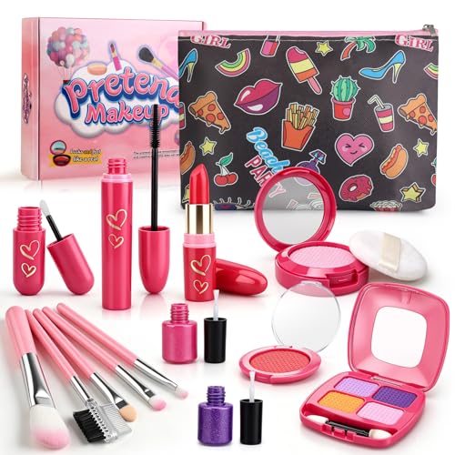 Woumserta Toddler Girls Makeup Kits Black Pretend Makeup for Toddlers 3-5