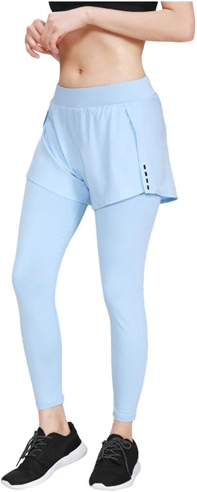 MOTOCO Women Yoga Pants High Waist Skinny Raise Pure Color Fake Two-Piece Running Stretch Pants Fitness Trousers