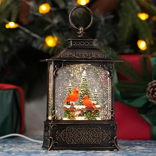 Red Cardinals Bird Snow Globe, Light Up Christmas Snow Globes