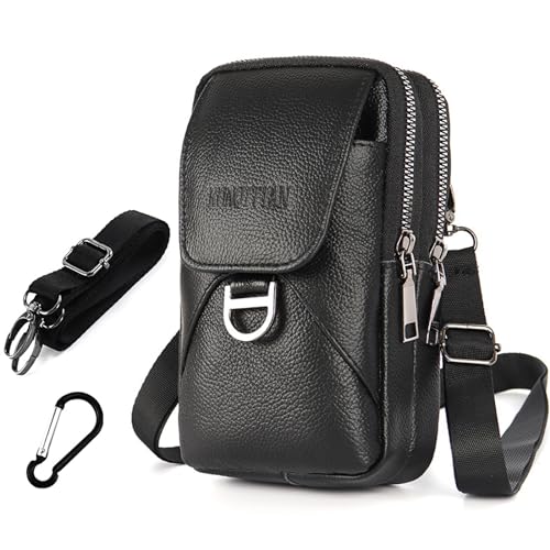 JiaDanweng Sacoche Bandoulière Ceinture Homme en Cuir pour Téléphone - Mini Sac Bag Portable pour Voyage à Pochettes Petit Pochette Banane en Téléphone...