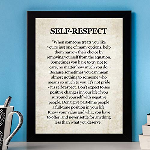 "Self-Respect-Know Your Value" Inspirational Quotes Wall Art Sign -8 x 10" Distressed Poster Print-Ready to Frame. Motivational Home-Office-School-Dorm Decor. Great Reminder to Inspire Self-Worth!