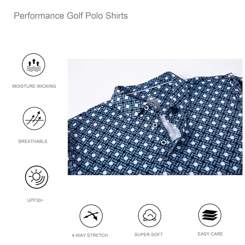 Alex Vando Mens Golf Shirt Moisture Wicking Quick-Dry Print Performance Polo Shirts for Men
