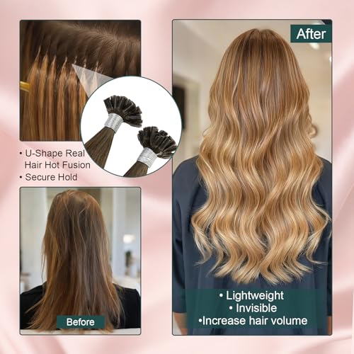 Image of Easyouth U Tip Hair Extensions Medium Brown, Hot Fusion Remy Hair Extension