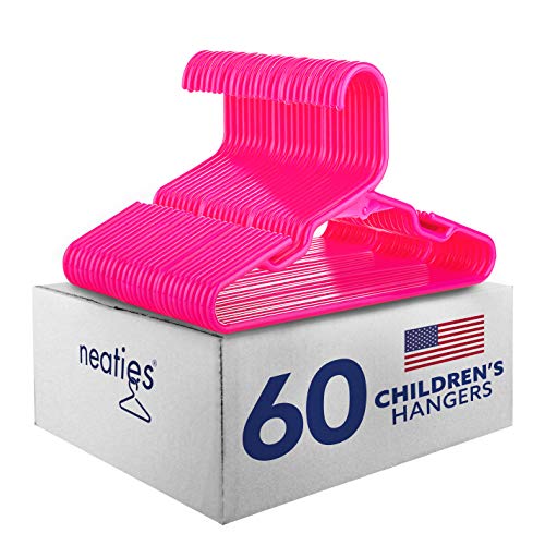 Neaties Los niños tamaño de la Rosa Perchas de plástico, Hechas en Estados Unidos. Larga Duración Tubular Perchas, Juego de 60