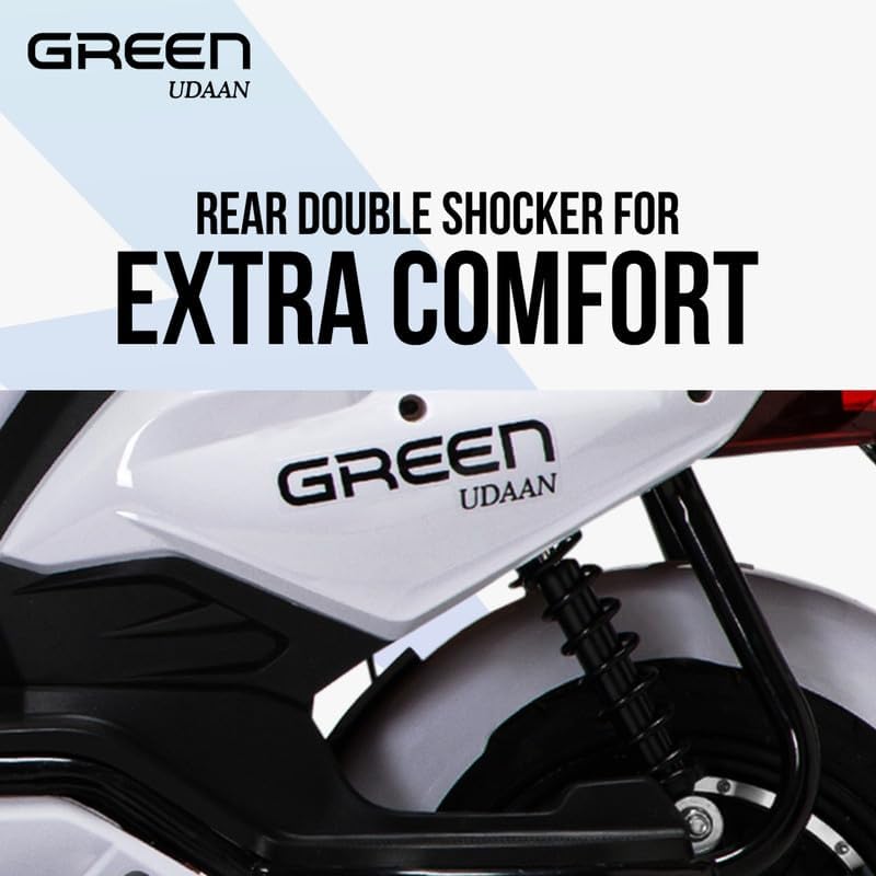 Image of Green Udaan Low Speed Electric Scooter Non RTO 80KM Range Lithium Battery with Portable Charger (White)