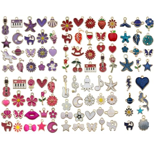Lot de 100 Breloques Creation Bijoux, Breloques Emaillées Lot, Pendentif Charms, Diy Bijoux Breloque, Mixtes Pendentifs Assortis, Pour Colliers, Fournitures...