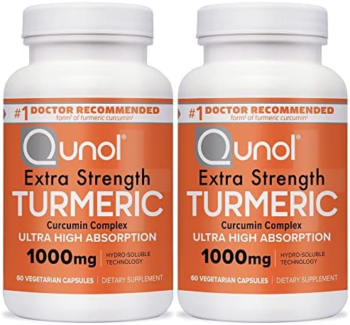 Turmeric Curcumin Capsules, Qunol 1000mg Extra Strength Supplement, Patented Hydro-Soluble Technology, Alternative to Turmeric Curcumin with Black Pepper, 120 Veggie Capsules