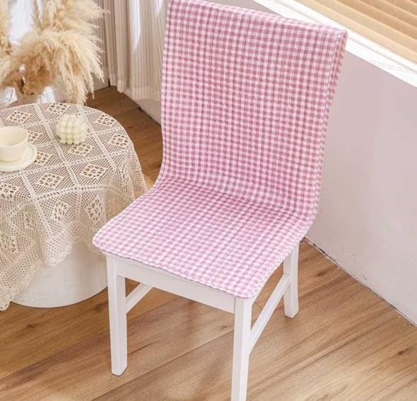 Image of HOMETHREADS Universal-Fit Cotton Fabric Chair Cover Comfortable Cushioned Seating Pad with Anti-Slip Back, Perfect for Kitchen,Dining Room (Pink Box, Pack of 1)