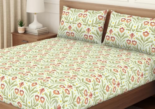 Image of Welspun Arlo Microfiber Double Bedsheet with 2 Pillow Covers, 220x240 cm Double Bed Sheet, Soft Breathable Fabric, Fade Resistant, Easy Care, Comfortable Cooling Bed Sheet, Light Green