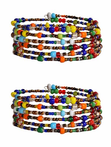 TEMBO AFRICA Set of 2 Handmade Beaded Bracelets for Women - Wrap Bracelets - Boho Jewelry Gifts -Multicolored