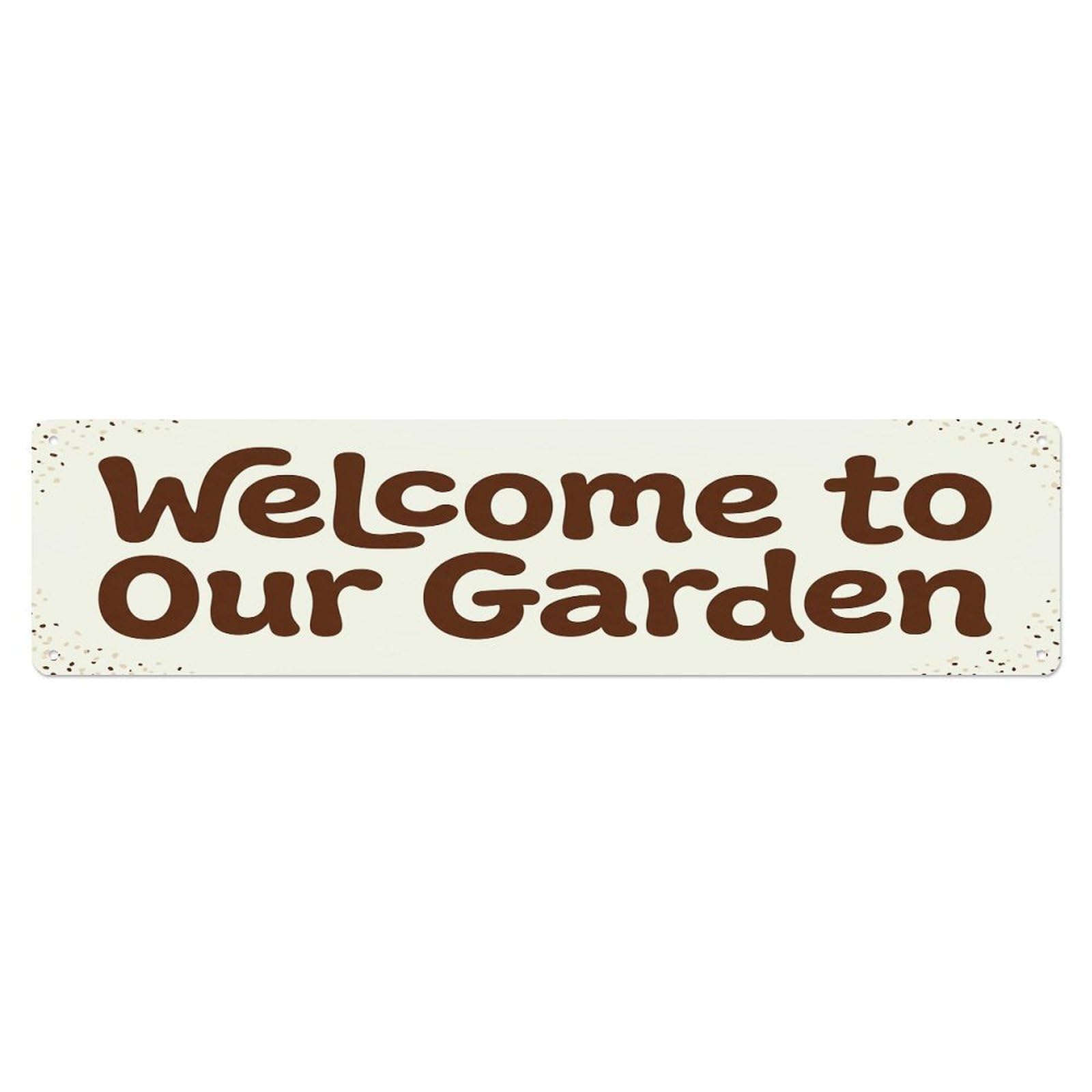 Vintage Welcome to Our Garden Eggshell Metal Tin Sign