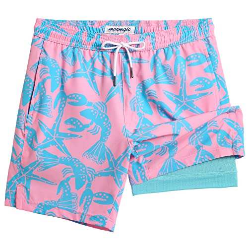 Image of maamgic Mens Swim Trunks with Compression Liner 7 Inch Inseam Mens Bathing Suit Quick Dry Swimming Trunks Swimsuit