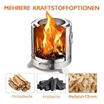 Edelstahl Feuerschale-Outdoor-Kamin mit Standfuß, ⌀ 38cm, Höhe 40.7cm, raucharm-Tragbare Feuerstelle für Terrasse, Garten - Feuertonne, Holzofen, Feuerkorb – Bild 2