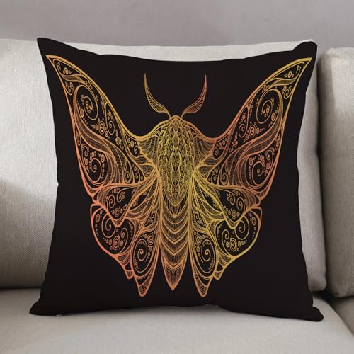 LEZUAHSH Funda de cojín, funda de almohada, decoración del hogar, sala de estar, sofá, polilla mística abstracta en diseño psicodélico, ilustración vectorial de gran detalle para tatuaje, 30,5 x 30,5