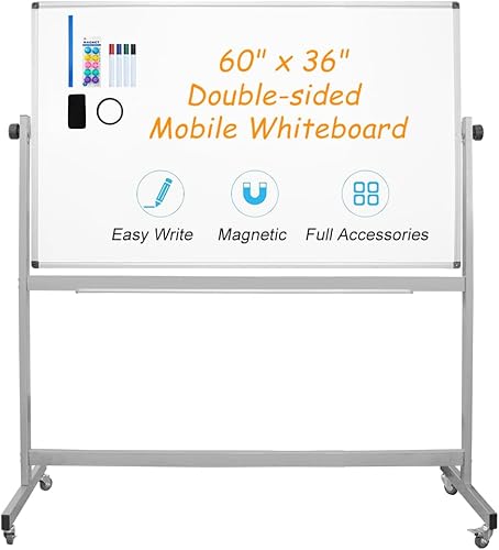 Miniatura 6 de Pizarra blanca magnética de doble cara, pizarra de borrado en seco sobre ruedas, planificador de pizarra blanca portátil con soporte, 36 x 24
