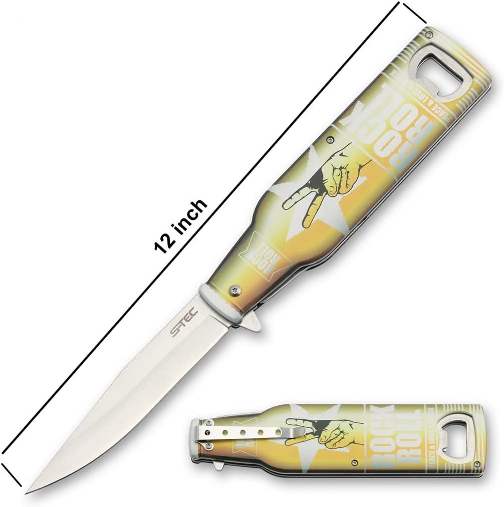 S-TEC 12" Graphic Folding Knife with Utility Function for Camping I Outdoor I BBQ I (Green)
