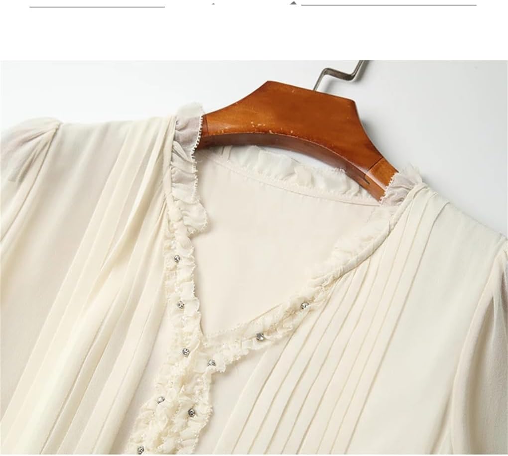 Women V-Neck Apricot Fairy Chiffon Dress Casual Slim Lace Up Office A-Line Dresses