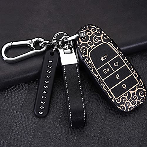 Image of Genuine Leather Keychain for Car , Universal Heavy Duty Key Chain with Phone Number Plate for Men and Women
